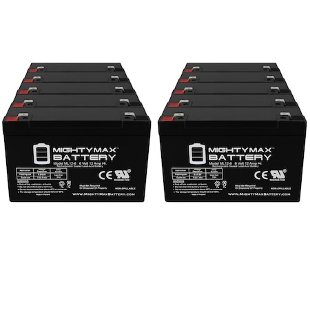 MIGHTY MAX BATTERY 6V 12AH SLA Replacement Battery for Leoch LP6-10, DJW6-12 - 10PK MAX3817366